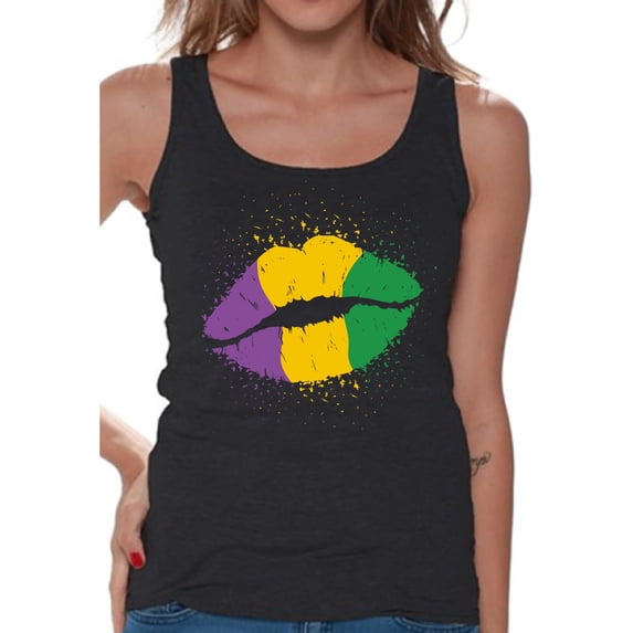 Mardi Gras Tank Top for Women Festive Tees Carnival Lips Carnaval 2021 T-Shirt New Orleans Souvenirs
