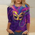 thumbnail image 1 of Mardi Gras Tee Shirts for Women Plus Size Funny 3/4 Sleeve Cute Holiday Crew Neck Tops 2026 Mardi Gras Outfit Carnival Theme Party Tee Tops, 1 of 6