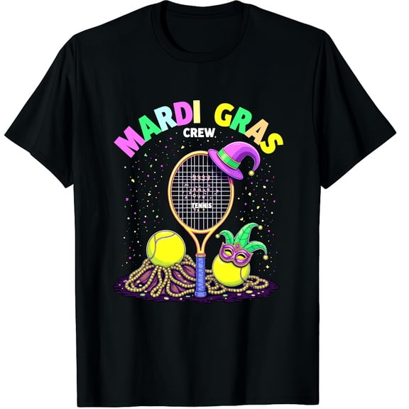 Mardi Gras Tennis Crew Cute Masked Beads Player Team Graphic Crew Neck Short Sleeve T-Shirts (Men's, Women's)