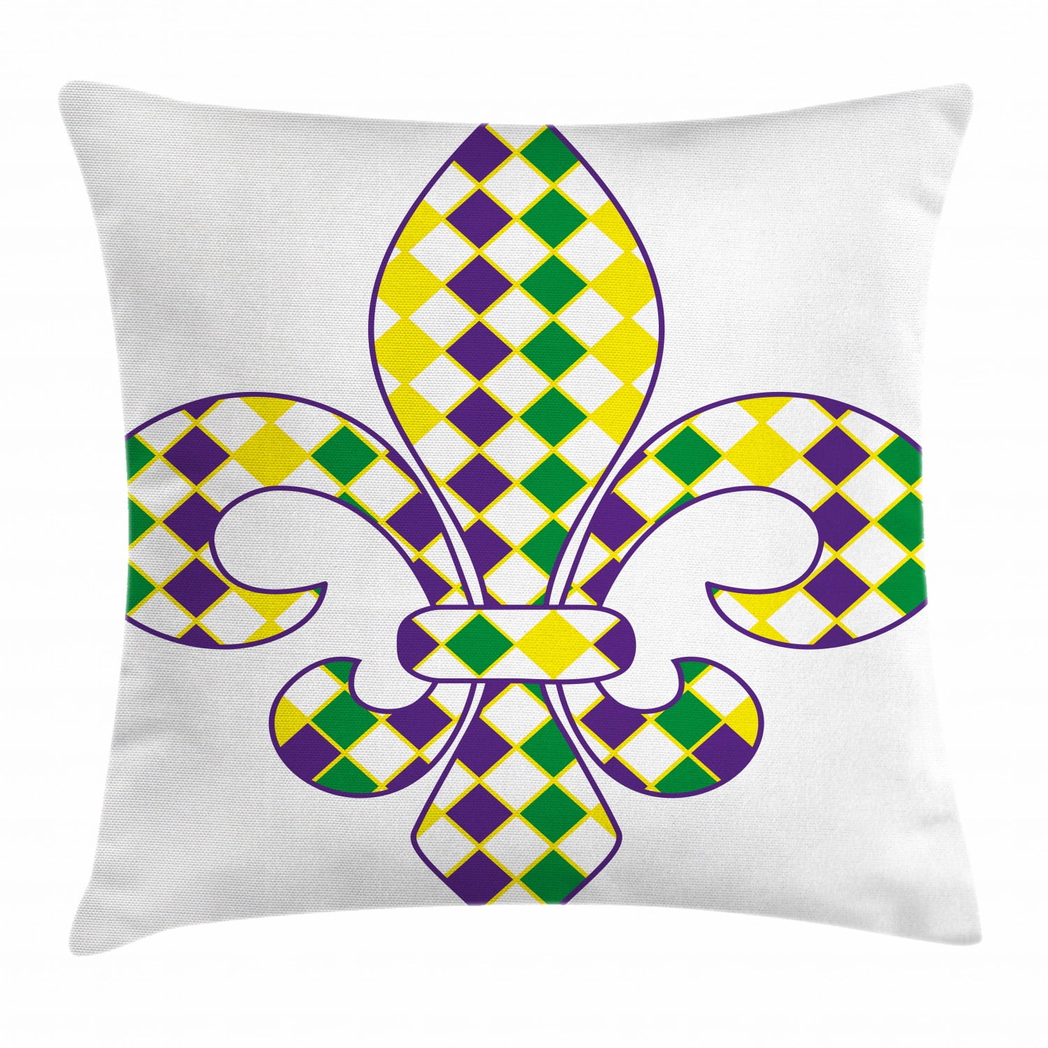 Mardi Gras Throw Pillow Cushion Cover, Ancient Fleur De Lis with