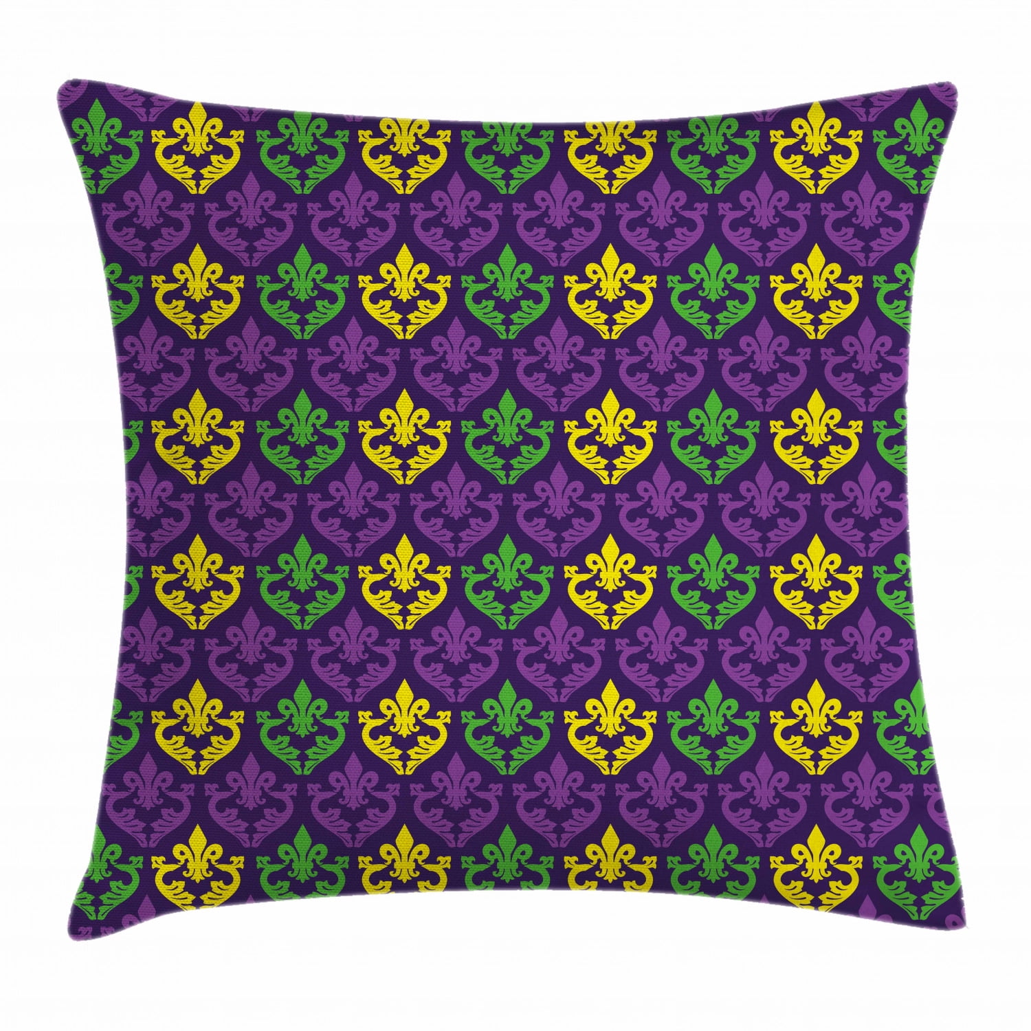 Mardi Gras Throw Pillow Cushion Cover, Antique Old Fashioned Motifs in Mardi Gras Holiday Colors