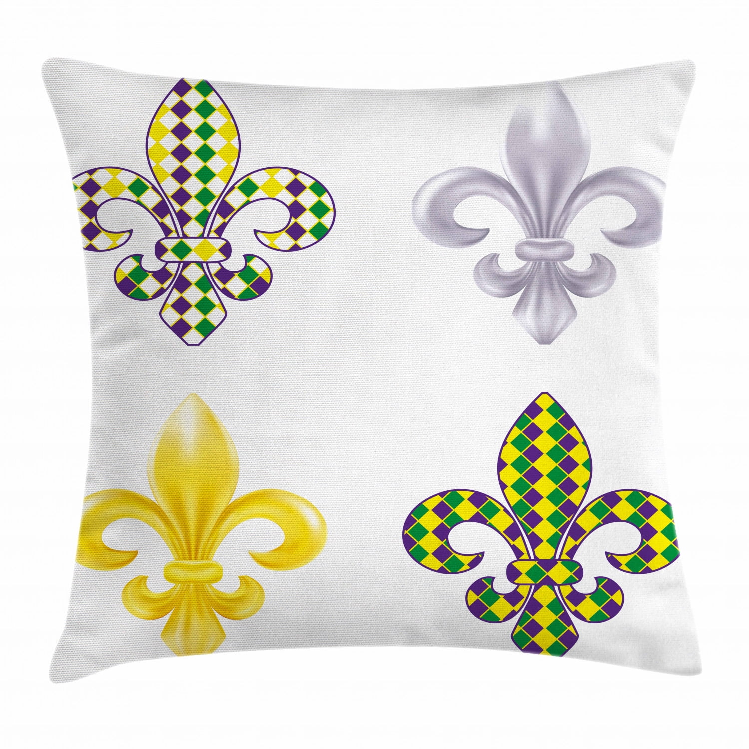 Mardi Gras Throw Pillow Cushion Cover, Fleur De Lis Motifs with Mardi