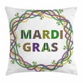 thumbnail image 1 of Mardi Gras Throw Pillow Cushion Cover, Vivid Beads Circular Frame with Lettering Traditional Patterns Print, Decorative Square Accent Pillow Case, 18 X 18 Inches, Purple Green Yellow, by Ambesonne, 1 of 2
