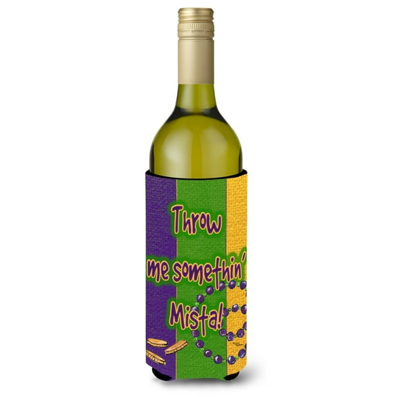 Mardi Gras Throw me something mister Wine Bottle Beverage Insulator Beverage Insulator Hugger