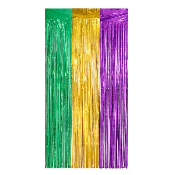 Mardi Gras Tinsel Foil Fringe Curtains, Photography Backdrop, Day Foil Streamers Party for Door Wall Ornaments