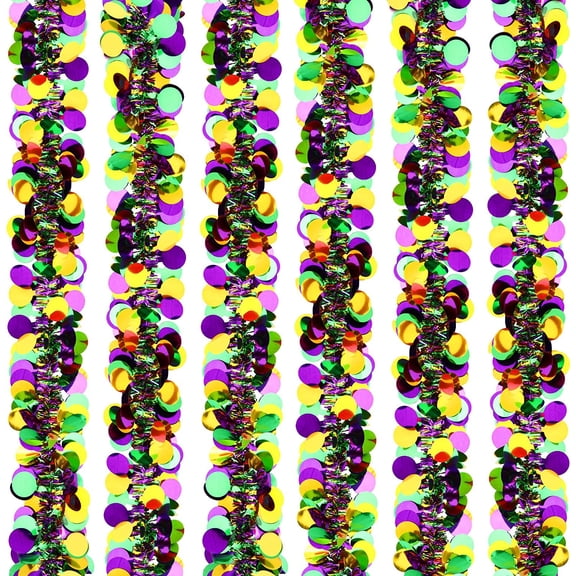 Mardi Gras Tinsel Garland, HAPPIWIZ 3 Pack 6.6 FT Golden Purple Green Metallic Tinsel Garland Twist Hanging Fringe Garland for Mardi Gras Carnival Tinsel Garland Set Party Decoration