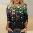 thumbnail image 1 of Mardi Gras Tops T-shirt Blouse for Womens,Womens 3/4 Sleeves Round Neck Mardi Gras Printed Casual T-shirt Purple XL, 1 of 5