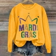 thumbnail image 1 of Mardi Gras Tops T-shirt Blouse for Womens,Womens MARDI GRAS Long Sleeves Round Neck Printed Loose Sweatshirt Yellow XL, 1 of 4