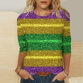 thumbnail image 1 of Mardi Gras Tops for Women 3/4 Sleeve Carnival Printed Casual Round Neck T-shirt Green XL, 1 of 6