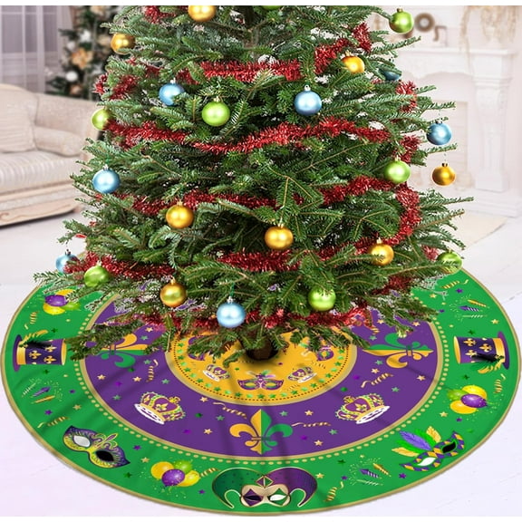 Mardi Gras Tree Skirt, Carnival Mardi Gras Masquerade 36IN Christmas Tree Skirts for Christmas Decor Xmas Holiday Party Mat Ornaments Decorations