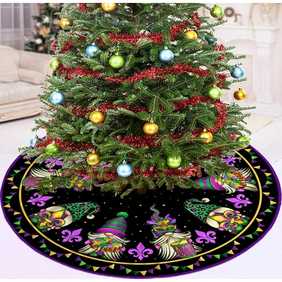 Mardi Gras Tree Skirt, Carnival Mardi Gras Masquerade 36IN Christmas Tree Skirts for Christmas Decor Xmas Holiday Party Mat Ornaments Decorations