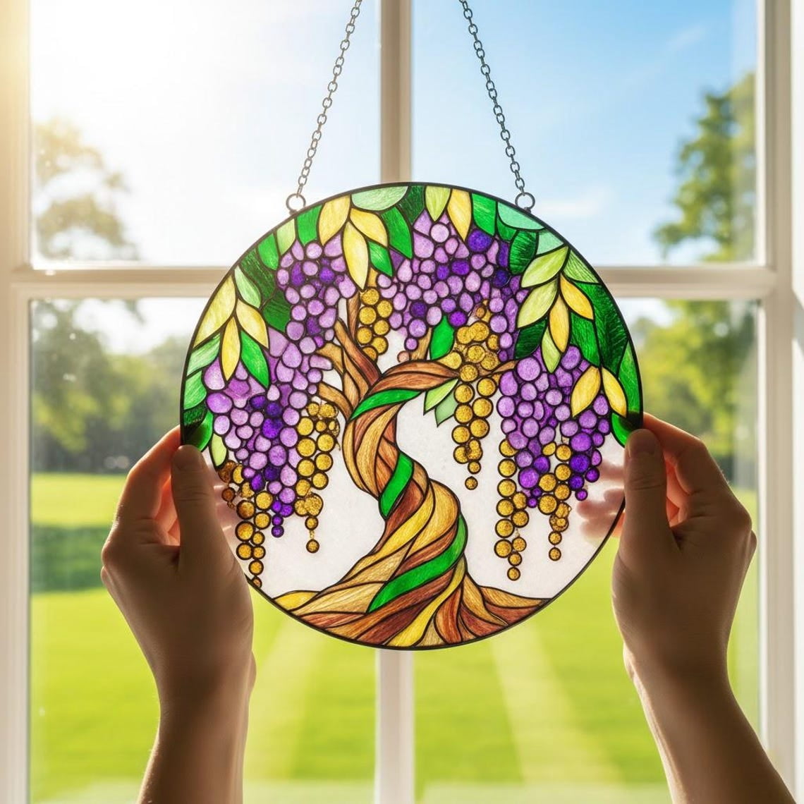Mardi Gras Tree Window Hanging Glass Suncatcher, Mardi Gras Beads Tree ...
