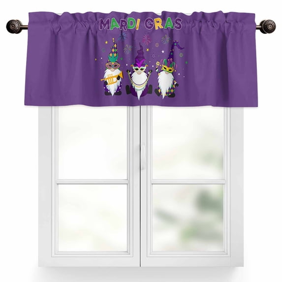 Mardi Gras Valances for Windows, 60 x 18in, Carnival Gnome Mask Deep Purple Theme Rod Pocket Kitchen Valance Curtain Light Filtering Window Treatments for Living Room Bedroom, 1 Panel