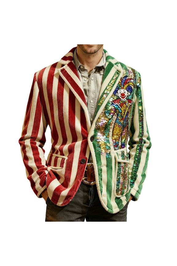 Mardi Gras Velvet Jackets for Men Sequin Carnival Printed Blazer Slim Long Sleeve Button Down Suit Jackets Festive Sport Coat with Shimmering Embellishments, 4XL