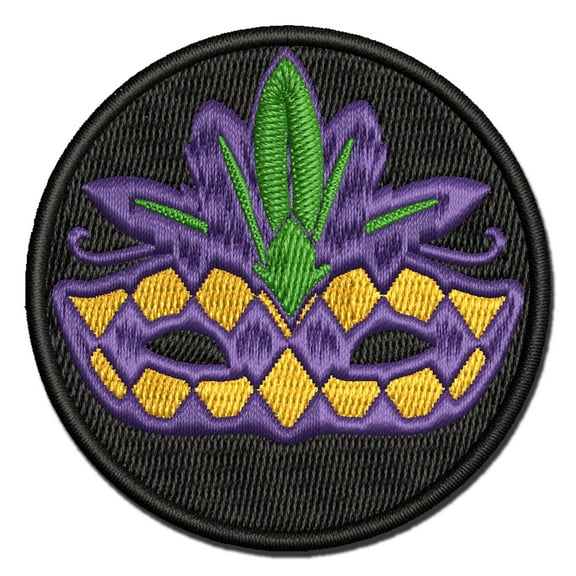 Mardi Gras Venetian Masquerade Mask Applique Multi-Color Embroidered Iron-On Patch - 2.0 Inch Mini