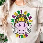 Mardi Gras Vibes Smiley Face Sweatshirt, Fleur De Lis Sweatshirt, Laissez Les Bon Temps Rouler Faux Sweatshirt, Mardi Gras Sweatshirt