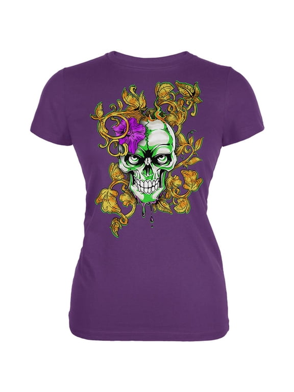 Mardi Gras Voodoo Zombie Skull Juniors Soft T Shirt