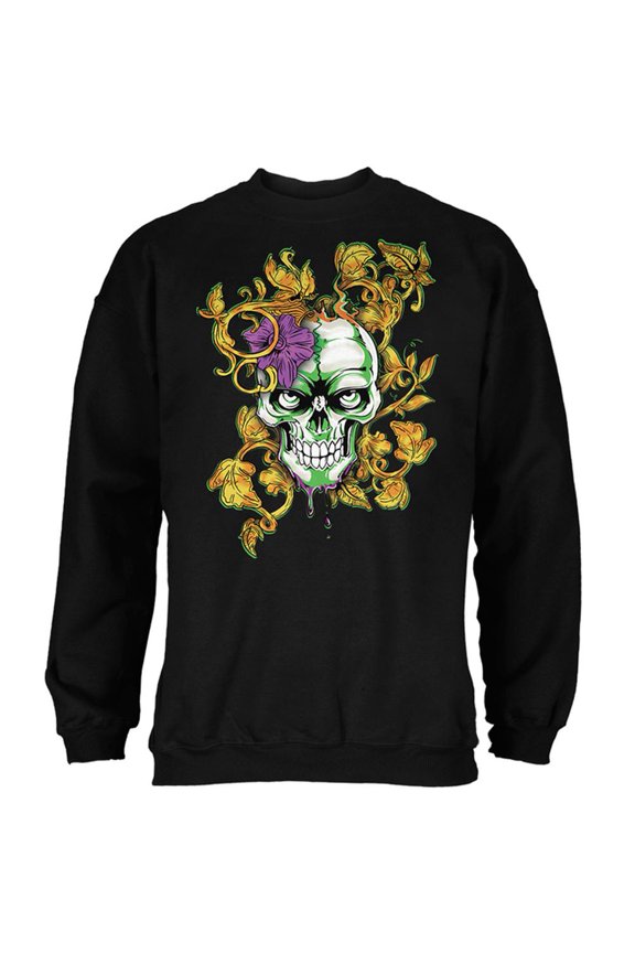 Mardi Gras Voodoo Zombie Skull Mens Sweatshirt Black MD