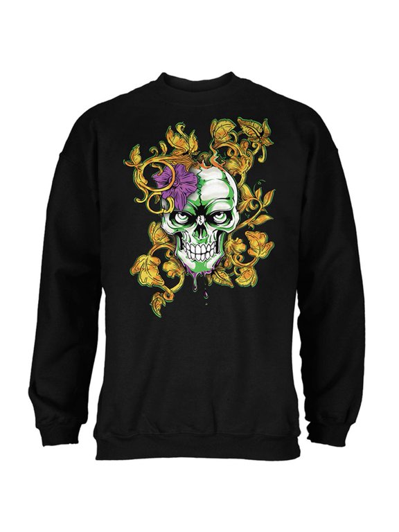 Mardi Gras Voodoo Zombie Skull Mens Sweatshirt Black SM