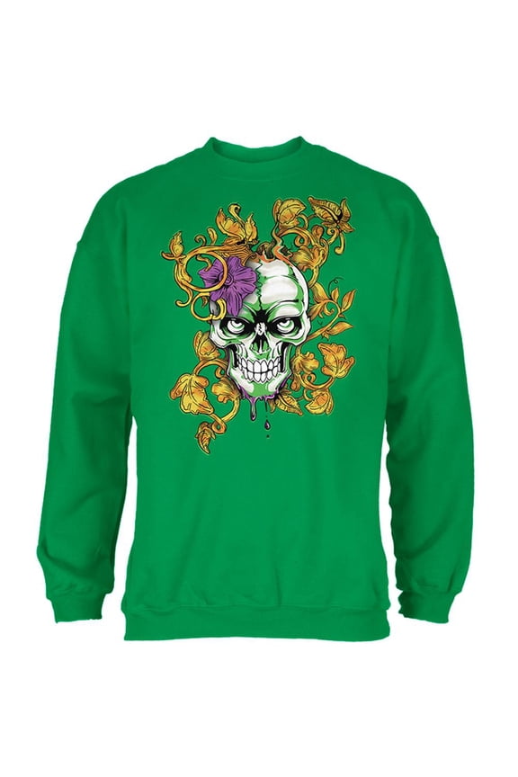 Mardi Gras Voodoo Zombie Skull Mens Sweatshirt Irish Green LG