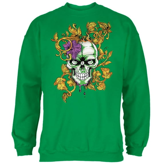 Mardi Gras Voodoo Zombie Skull Mens Sweatshirt Irish Green X-LG