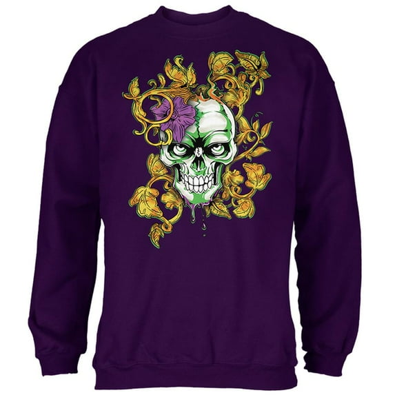Mardi Gras Voodoo Zombie Skull Mens Sweatshirt Purple MD