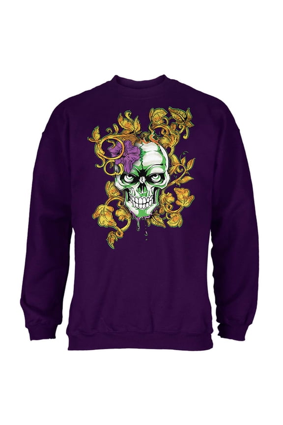 Mardi Gras Voodoo Zombie Skull Mens Sweatshirt Purple X-LG