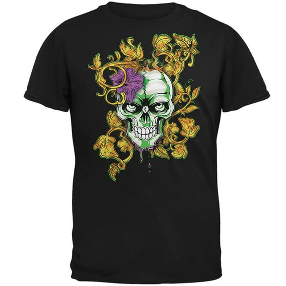 Mardi Gras Voodoo Zombie Skull Mens T Shirt Black 2XL