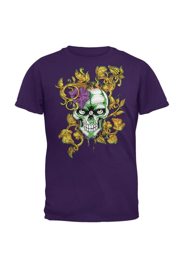 Mardi Gras Voodoo Zombie Skull Mens T Shirt Purple X-LG