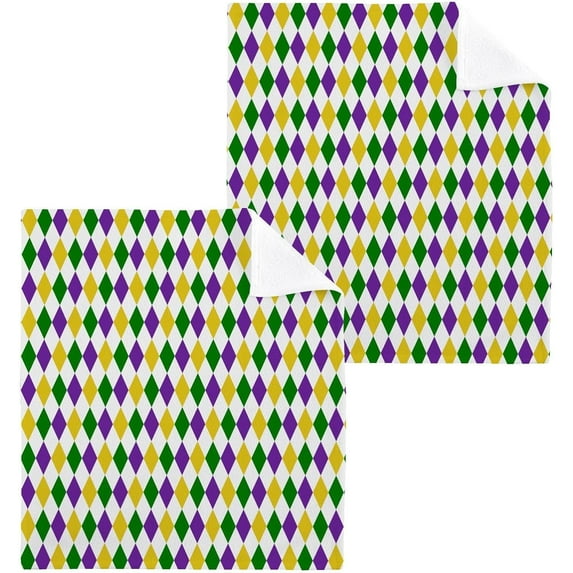 Mardi Gras Washcloth 12x12in Set, 6 Pack Absorbent Cotton Towel Square Kitchen Dishes Towels, Soft Cleaning Face Hand Towel Fast Drying Wash cloth