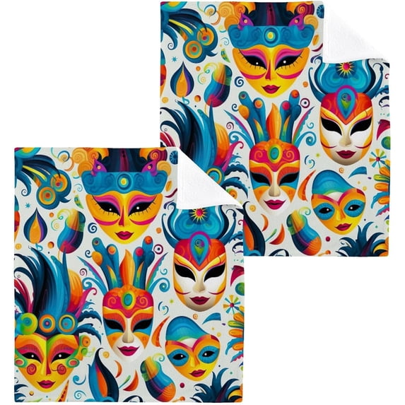 Mardi Gras Washcloths Set of 2-12 x 12 inch Pure Cotton Wash Cloth Highly Absorbent and Soft Fingertip Towels Face Cloths for Bath, Spa Wash cloth