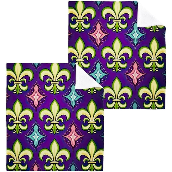 Mardi Gras Washcloths Set of 4-12 x 12 inch Pure Cotton Wash Cloth Highly Absorbent and Soft Fingertip Towels Face Cloths for Bath, Spa Wash cloth