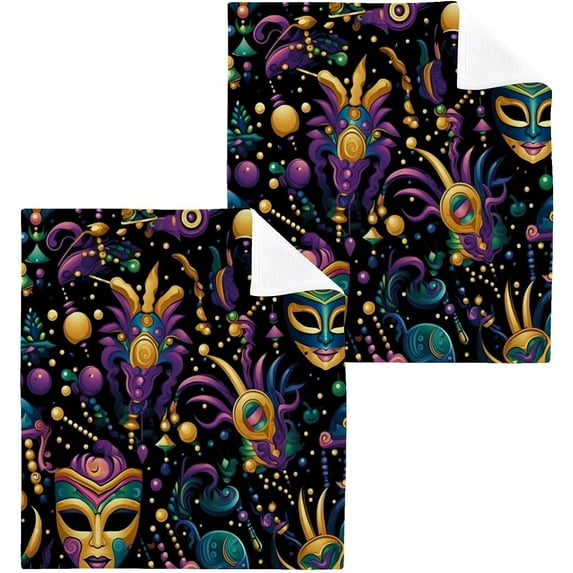Mardi Gras Washcloths Set of 6-12 x 12 inch Pure Cotton Wash Cloth Highly Absorbent and Soft Fingertip Towels Face Cloths for Bath, Spa Wash cloth