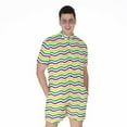 thumbnail image 1 of Mardi Gras Wave Pattern Short Sleeve Men'S Rompers, Mardi Gras Casual Summer Jumpsuits Outfit, 1 of 4