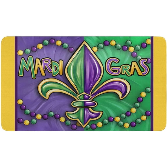 Mardi Gras Welcome Door Mat 30x17 Inch Carnival Fleur De Lis Doormat for Indoor Outdoor Entrance Non-Slip Washable Floor Mats Mardi Gras Home Party Decor Rugs