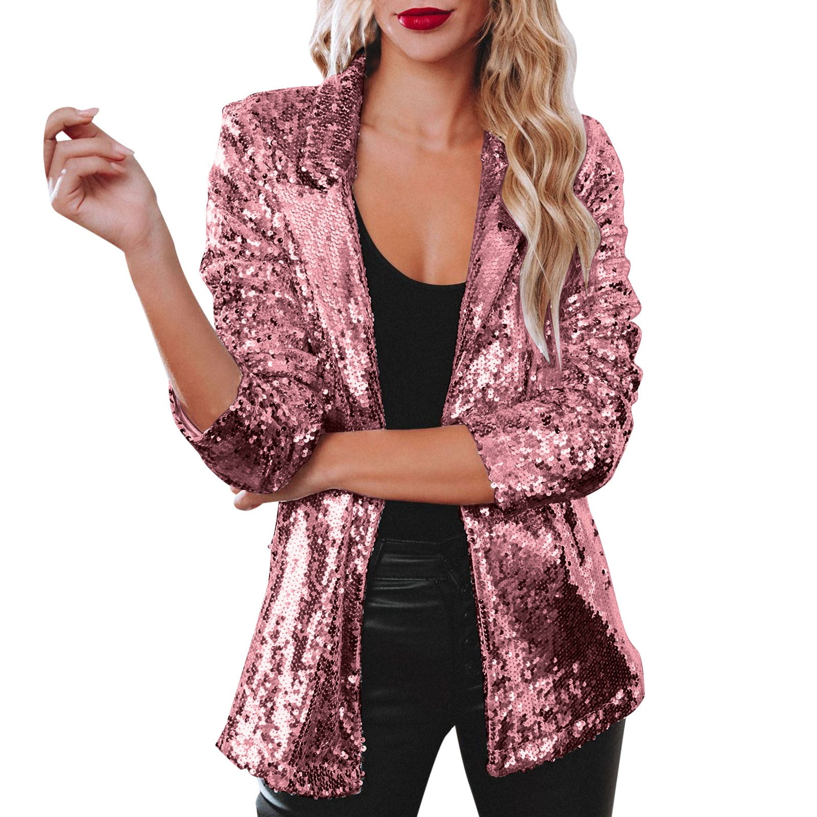 MPWEGNP Mardi Gras Winter Long Sleeve Carnival Sequin Blazer Jackets for  Women Pink Sequins Jacket Casual Glitter Party Shiny Lapel Coat Rave  Outerwear - Walmart.com
