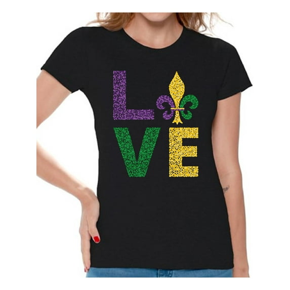 Mardi Gras Women Shirt Love Fat Tuesday Tees for Her Carnival 2021 Festive Novelty Ladies T-Shirt
