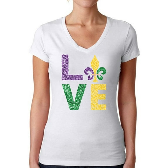 Mardi Gras Women Shirt Love Fat Tuesday Tees for Her Carnival 2021 Festive Novelty V-Neck T-Shirt