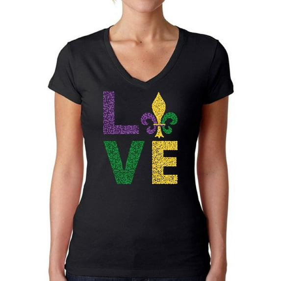 Mardi Gras Women Shirt Love Fat Tuesday Tees for Her Carnival 2021 Festive Novelty V-Neck T-Shirt