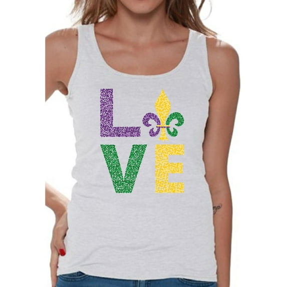 Mardi Gras Women Tank Top Love Fat Tuesday Tees for Her Carnival 2021 Festive Novelty Tanks