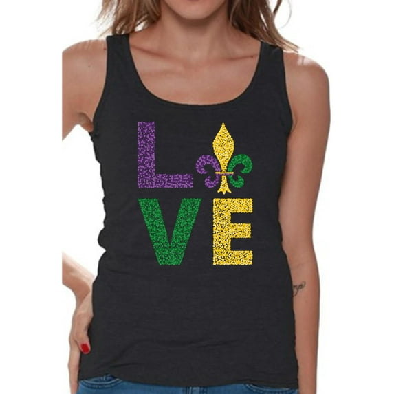 Mardi Gras Women Tank Top Love Fat Tuesday Tees for Her Carnival 2021 Festive Novelty Tanks