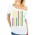 thumbnail image 1 of Mardi Gras Women's Shirt Parade Outfit for Her USA Flag Off Shoulder T-Shirt Fat Tuesday Tee, 1 of 4
