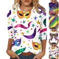 thumbnail image 1 of Mardi Gras Womens Top Cute 3/4 Sleeve Funny Graphic Pullover Loose Casual Crew Neck Tee Shirt Party Tunic Tops Fashion Carnival Outfits 2026, 1 of 2