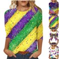 thumbnail image 1 of Mardi Gras Womens Top Cute 3/4 Sleeve Funny Graphic Pullover Loose Casual Crew Neck Tee Shirt Party Tunic Tops Fashion Carnival Outfits 2026, 1 of 2