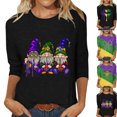 thumbnail image 1 of Mardi Gras Womens Top Plus Size Crew Neck Funny Graphic Blouse Trendy Carnival 3/4 Sleeve Holiday Shirts Casual Party Tunic Fat Tuesday Sweatshirts, 1 of 7