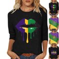 thumbnail image 1 of Mardi Gras Womens Top Plus Size Crew Neck Funny Graphic Blouse Trendy Carnival 3/4 Sleeve Holiday Shirts Casual Party Tunic Fat Tuesday Sweatshirts, 1 of 7