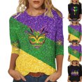 thumbnail image 1 of Mardi Gras Womens Top Plus Size Crew Neck Funny Graphic Blouse Trendy Carnival 3/4 Sleeve Holiday Shirts Casual Party Tunic Fat Tuesday Sweatshirts, 1 of 6