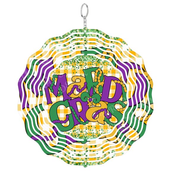 Mardi Gras Wreath 3D Wind Spinner, Carnival Festival Decor, UV Printed Metal Kinetic Yard Art, Round