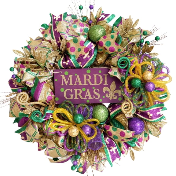 Mardi Gras Wreaths Purple Green Gold Ribbon Wreaths Mardi Gras Holiday Decorations Front Porch Patio Fireplace Decorated
