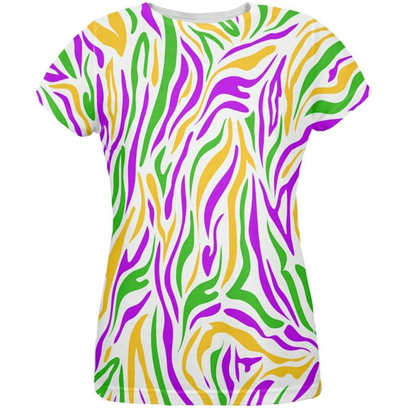 Mardi Gras Zebra Stripes Costume All Over Womens T Shirt Multi X-LG